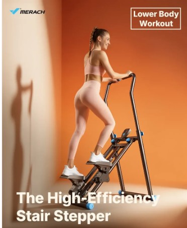 Stair Stepper/Climber with Extended Anti-Slip Pedals, 3-Height Adjustable Handlebars & 150kg Capacity
