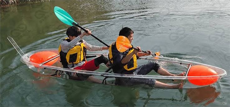 Two Person Clear Kayak With 2 Back Seats, 2 Orange Paddles, 4 Orange Air Floaters And 1 Rudder