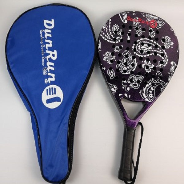 Padel Racket, Carbon & EVA, Length 465mm, Weight 370-390gm, Thickness -38mm, Purple With Carry Bag, Dunrun