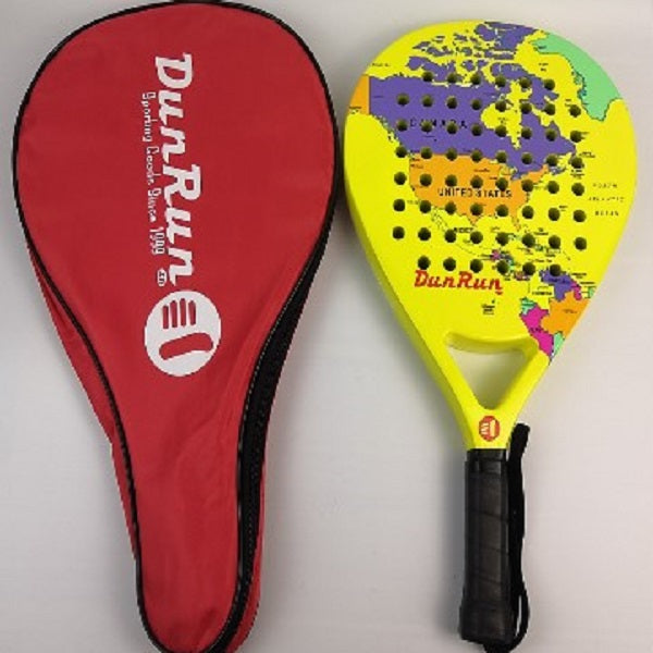 Padel Racket Carbon & EVA, Length 465mm, Weight 370-390mm, Thickness-38mm, Based Yellow Color With Carry Bag, Dunrun
