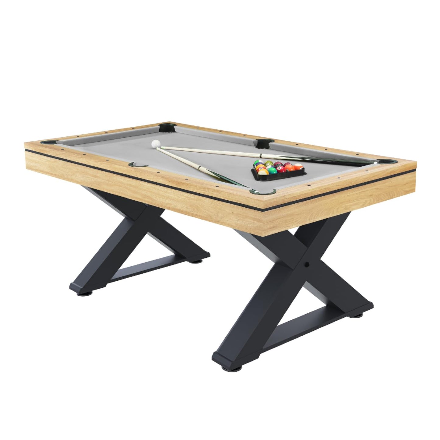 Pool Table 7ft – Grey Velvet Play Surface, X Legs with Base & Full Accessories