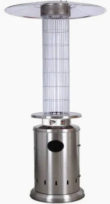 Patio Heater, Gas Cylinder Heater with Glass Tube, Stainless Steel Base, and Wheels, Propane Commercial Outdoor Heater, Round Reflector Shield
