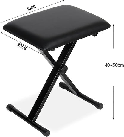 Piano Stool Adjustable Keyboard Bench X-Style Piano Bench Comfortable Padded Seat Keyboard Seat Stool with X-Type Iron Frame,Lightweight and Portable