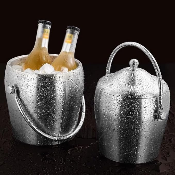 Ice Bucket Ice Bucket for Freezer Stainless Steel Ice Bucket Insulation Ice Cube Container, Bar Champagne Beer Storage Ice Bucket Ice Buckets Party Cooler Drink Cooler(2L)