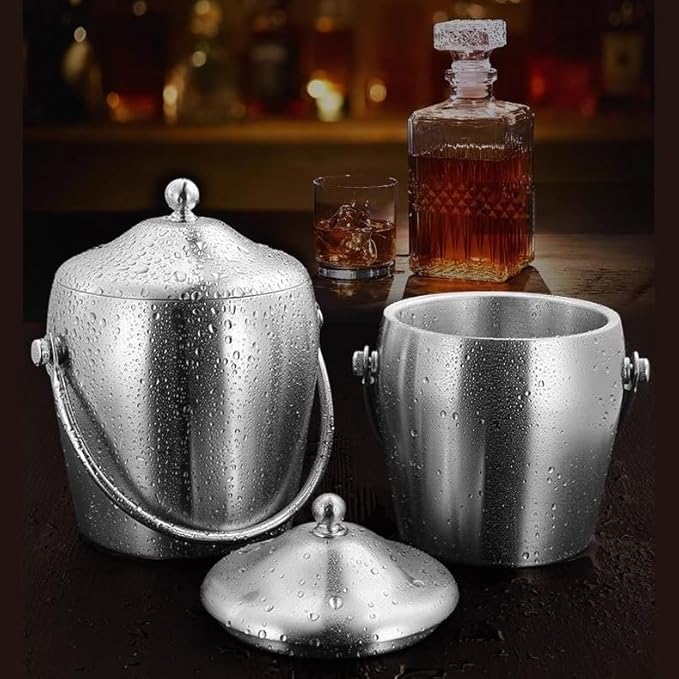 Ice Bucket Ice Bucket for Freezer Stainless Steel Ice Bucket Insulation Ice Cube Container, Bar Champagne Beer Storage Ice Bucket Ice Buckets Party Cooler Drink Cooler(2L)