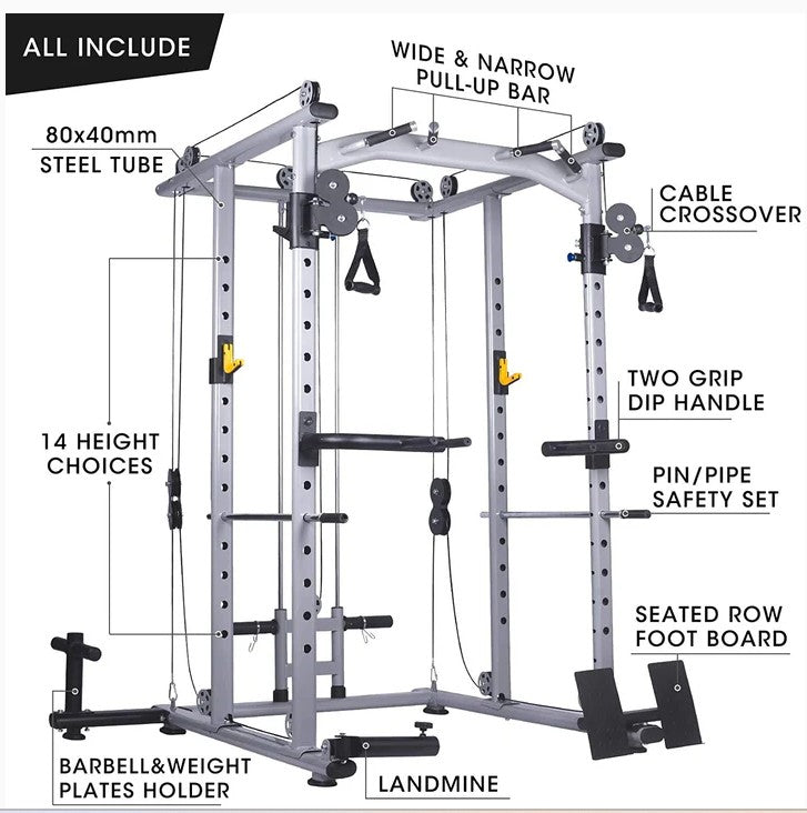 Multi-Function Power Cage Super Rack with Cable Cross