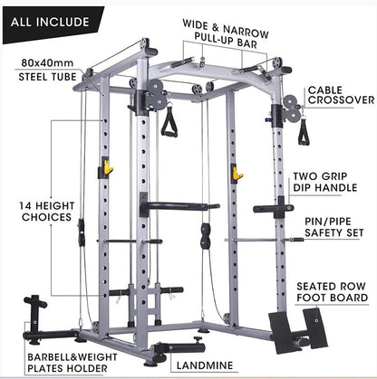 Multi-Function Power Cage Super Rack with Cable Cross