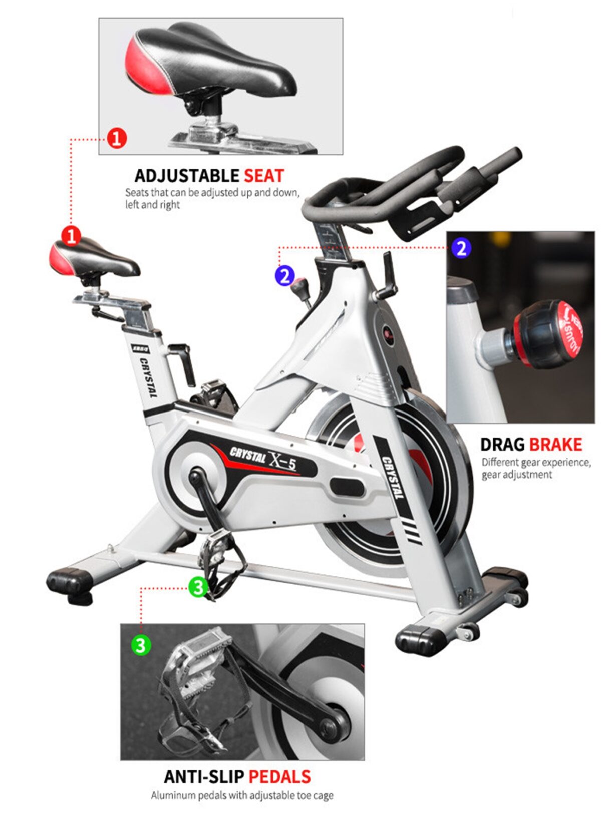 Commercial Crystal Spin Bike SJ-X5 | 22kg Flywheel Indoor Cycling Bike