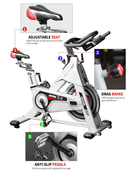Commercial Crystal Spin Bike SJ-X5 | 22kg Flywheel Indoor Cycling Bike