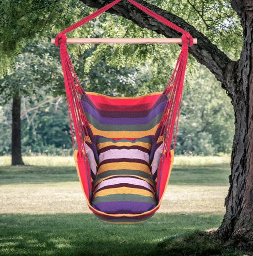Hanging Rope Swing / Hammock Chair With 2 Cushions & Wooden Stick