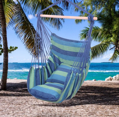 Hanging Rope Swing / Hammock Chair With 2 Cushions & Wooden Stick