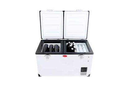 SnoMaster - 66L Low Profile Dual Compartment Mobile Fridge/Freezer AC/DC - Stainless Steel
