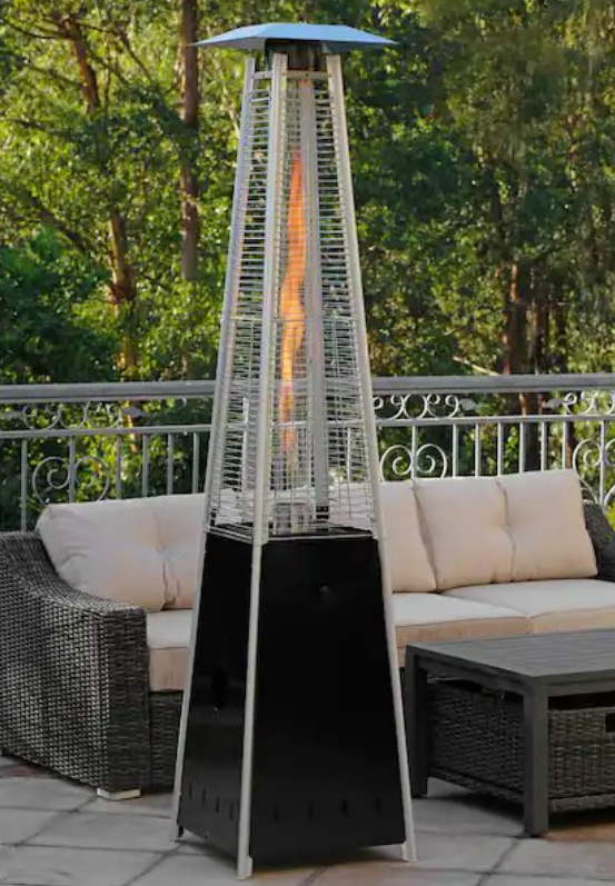 Outdoor Patio Gas Heater – Black Stainless Steel Pyramid High Glass Tube