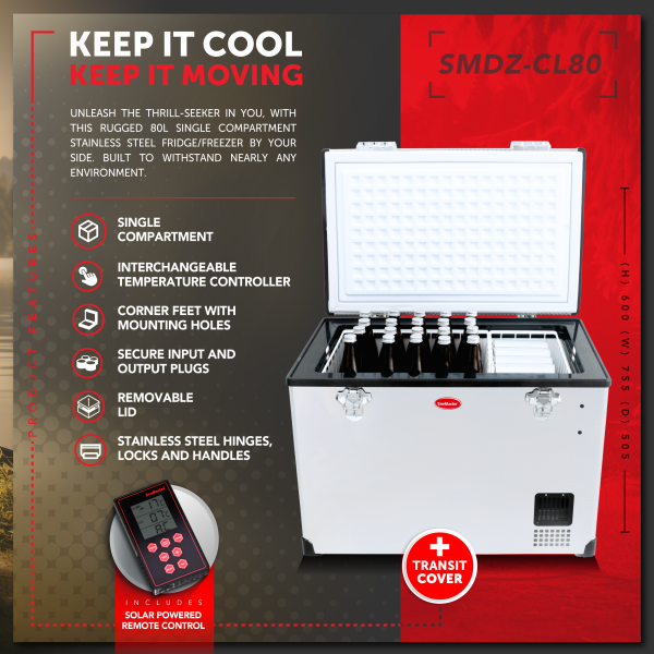 SnoMaster SMDZ-CL80 80L Single Compartment Mobile Fridge/Freezer AC/DC - Stainless Steel