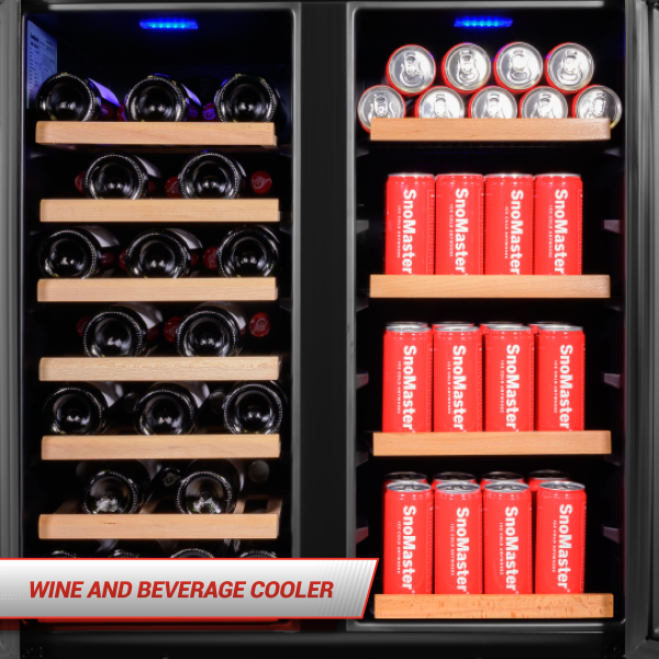 SnoMaster SMBW-95-34 (VT-19DPRO (BLACK)) 95L + 34 Bottle Pro Series Double Door Beverage/Wine Cooler