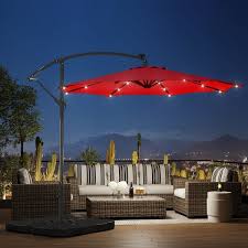 10FT Patio Umbrella,Outdoor Cantilever Umbrella with Crank & LED Solar lights