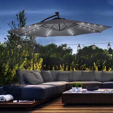 10FT Patio Umbrella,Outdoor Cantilever Umbrella with Crank & LED Solar lights