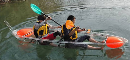 Two Person Clear Kayak With 2 Back Seats, 2 Orange Paddles, 4 Orange Air Floaters And 1 Rudder