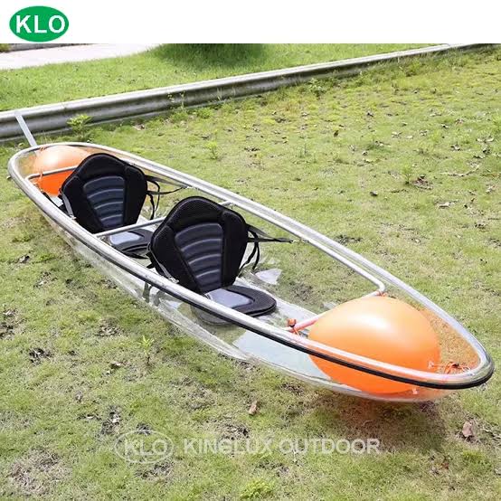 Two Person Clear Kayak With 2 Back Seats, 2 Orange Paddles, 4 Orange Air Floaters And 1 Rudder