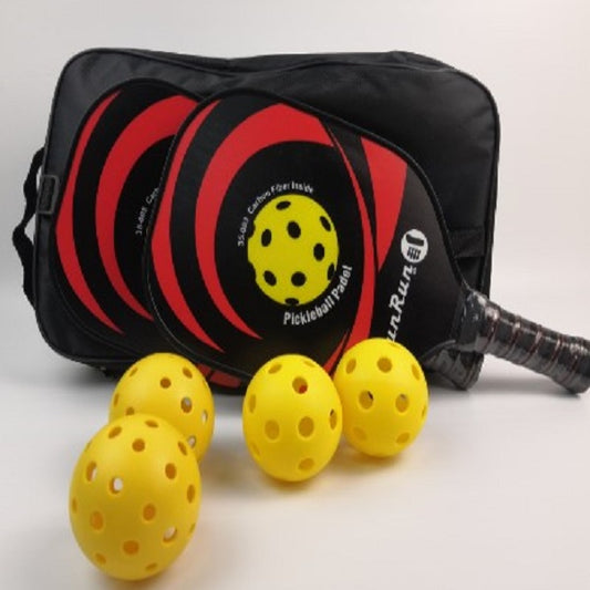 Pickleball Set, 2 Bats With 4 Balls With 26 Holes, Carbon Fiber Inside, Weight 210-230g, Length 400mm, In Zip Around Pouch, Dunrun