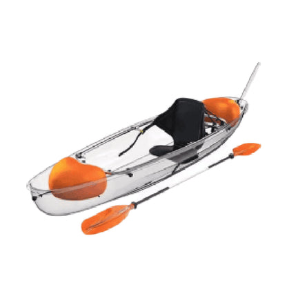 Single Person Clear Kayak With 1 Back Seat, 1 Orange Paddle,2 Orange Air Floaters