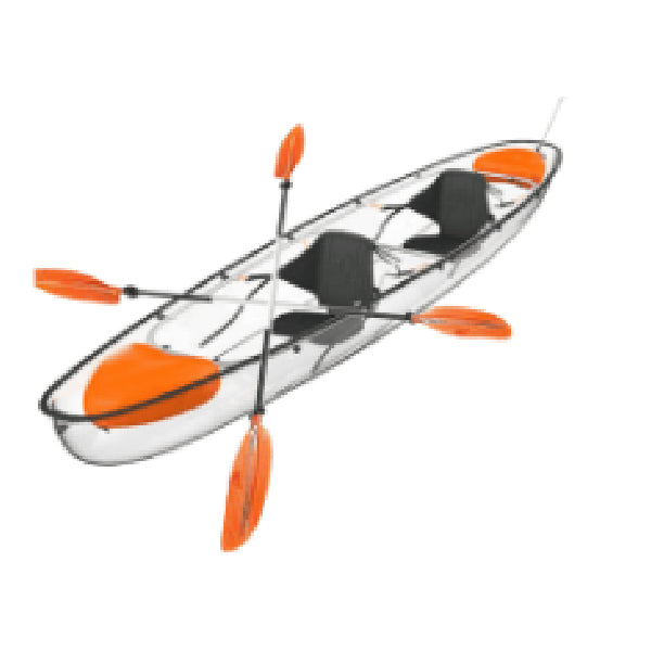 Two Person Clear Kayak With 2 Back Seats, 2 Orange Paddles, 4 Orange Ait Floaters And 1 Rudder, Size 334*74*35Cm