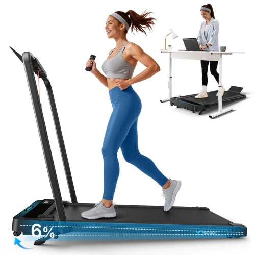 MERACH T19 Incline Foldable Walking Pad with Handle Bar, 2.5HP Under Desk Treadmill,LED Screen,Remote Control