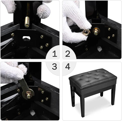 Adjustable Piano Bench with Storage Black Wooden Keyboard Stool Seat Leather Cushion Paino Chair for Piano Shop Music School Studio Capacity 180kgs