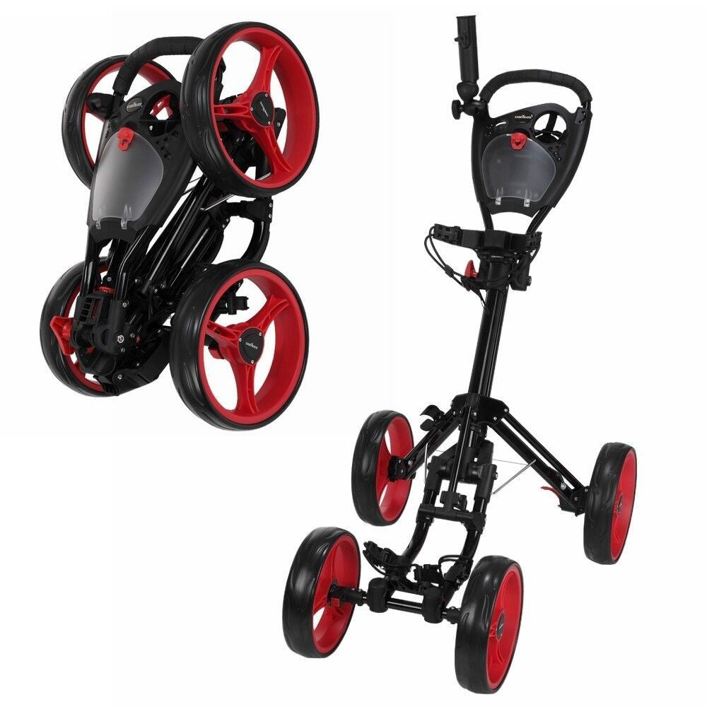 Golf Quad 4-Wheel Folding Golf Pull Push Trolley Black/Red