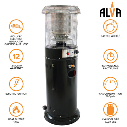 Alva Short Stand Gas Patio Heater 1.35m - Black