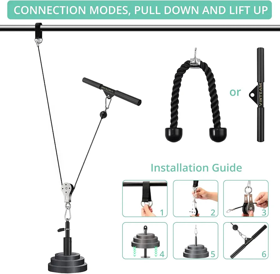 VINTEAM Fitness Cable Pulley System – LAT Pulldown & Lift Attachment (2.5m)