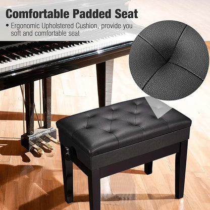 Adjustable Piano Bench with Storage Black Wooden Keyboard Stool Seat Leather Cushion Paino Chair for Piano Shop Music School Studio Capacity 180kgs