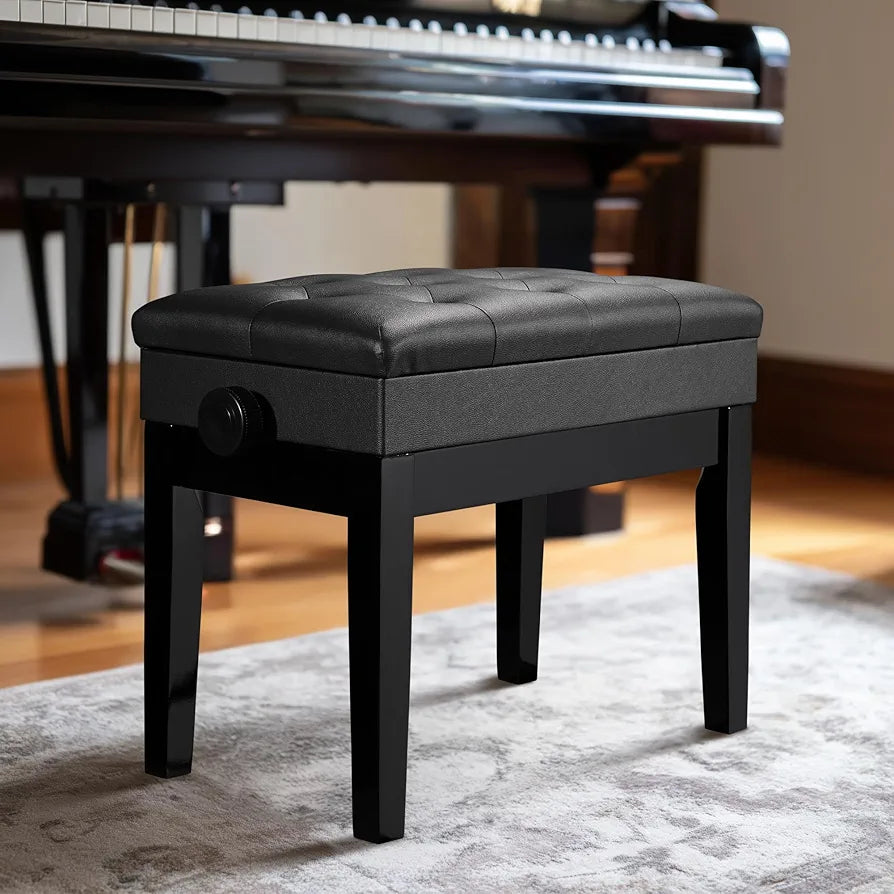 Adjustable Piano Bench with Storage Black Wooden Keyboard Stool Seat Leather Cushion Paino Chair for Piano Shop Music School Studio Capacity 180kgs