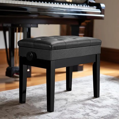 Adjustable Piano Bench with Storage Black Wooden Keyboard Stool Seat Leather Cushion Paino Chair for Piano Shop Music School Studio Capacity 180kgs