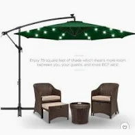 10FT Patio Umbrella,Outdoor Cantilever Umbrella with Crank & LED Solar lights