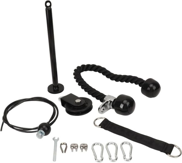 Home Gym Cable Pulley System with Silent Pulley, Tricep Rope, 2m Cables, Loading Pin, 3 Carabiner and Hanging Strap, Home Gym Equipment for LAT Pulldown and Triceps Extension