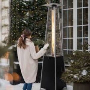 Garden Pyramid Patio Heater with Wheels, 48,000 BTU Outdoor Heaters for Outside Use, Quartz Glass Tube Propane Heater, Black